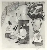 Candido Portinari, Homens e Meninos no Curral, 1959, gravura a água-forte e água tinta
