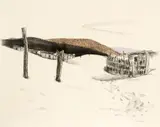 Cabana de Pescador by Dona, técnica mista sobre papel, offered Jan 2024