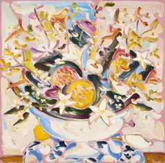 Composição com Flores by Sou Kit Gom, 2005, óleo sobre tela, offered Jan 2024