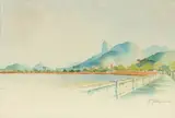 Francisco Goldsmith, Praia do Flamengo, aquarela sobre cartão