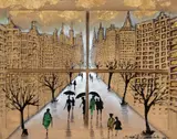 Roberto Camasmie, New York In Gold, 2023, acrílica, relevo, crayon e folha de ouro sobre tela
