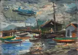 Mario Zanini, Marinha com Pescadores, óleo sobre cartão