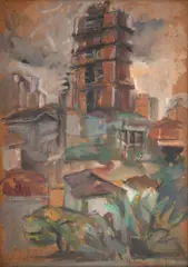 Vista da Rua Traipú (Pacaembu) by Antonio Helio Cabral, 1980, óleo sobre cartão, offered Nov 2023