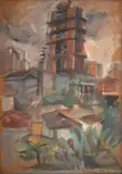 Antonio Helio Cabral, Vista da Rua Traipú (Pacaembu), 1980, óleo sobre cartão