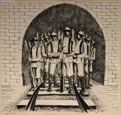 Revolução de 32 "Batalha do Túnel" by Clóvis Graciano, nanquim sobre papel, offered Nov 2023