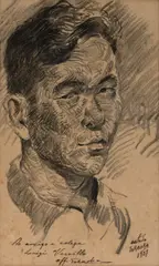 Auto Retrato - Estudo by Yoshiya Takaoka, 1937, desenho à lápis, offered Nov 2023