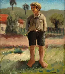 Menino by Arnaldo Ferrari, óleo sobre madeira, offered Nov 2023