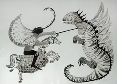 São Jorge by Gerda Brentani, 1964, desenho a nanquim, offered Nov 2023