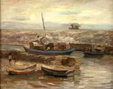 Mario Zanini, Barcos Carregando Lenha, óleo sobre placa
