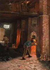 Trabalhadores by Antonio Ferrigno, óleo sobre tela, offered Nov 2023