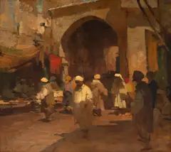 Mercado Árabe by Dario Mecatti, óleo sobre madeira, offered Oct 2023