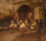 Dario Mecatti, Mercado Árabe, óleo sobre madeira