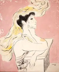 Noemia Mourão, Menina no Balcão com Fundo Rosa, 1989, técnica mista sobre papel