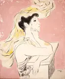 Menina no Balcão com Fundo Rosa by Noemia Mourão, 1989, técnica mista sobre papel, offered Oct 2023