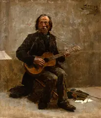 Velho Tocando Violão by Oscar Pereira da Silva, 1893, óleo sobre madeira, offered Oct 2023