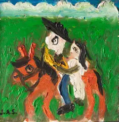 Casal a Cavalo by José Antônio da Silva, 1980, pintura sobre azulejo, offered Oct 2023