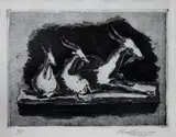 Iberê Camargo, Três Cabritas, 1955, gravura em metal impressa s/papel