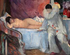 Pierrot e Jovem Nua - Paris by José Marques Campão, 1927, óleo sobre tela, offered Oct 2023