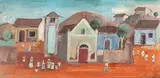 Fulvio Pennacchi, Aldeia com Figuras, óleo sobre cartão colado em eucatex