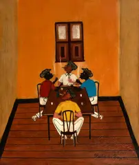Jogo de Cartas by Heitor dos Prazeres, 1964, óleo sobre tela, offered Aug 2023