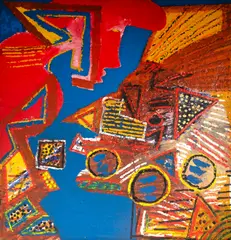 Um Europeu na América ou um Americano na Europa? by Artur Barrio, 1984, óleo sobre tela, offered Aug 2023