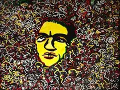 Garrincha by Rubens Gerchman, 1986, óleo sobre madeira, offered Aug 2023
