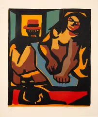 Mulata e Gato by Di Cavalcanti, xilogravura, offered Aug 2023