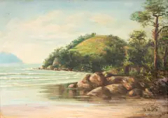 Ilha Porchat by Benedito Calixto, óleo sobre tela, offered Aug 2023