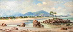 Praia de São Vicente by Benedito Calixto, óleo sobre tela, offered Aug 2023