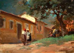 Cena Rural by Dario Mecatti, óleo sobre madeira, offered Jun 2023