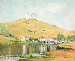 Paisagem com Casario by Dakir Parreiras, 1965, óleo sobre placa, offered Jun 2023