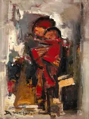 Mãe e Filho by Dario Mecatti, óleo sobre placa, offered Jun 2023