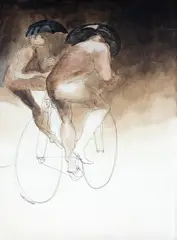 Ciclistas by Juarez Machado, óleo sobre madeira, offered Jun 2023
