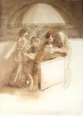 Crianças e Sorveteiro by Juarez Machado, óleo sobre madeira, offered Jun 2023