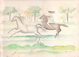 Antonio Gomide, Duas Mulheres Galopando, 1985, aquarela sobre papel