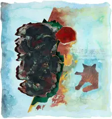 Ubirajara Ribeiro, Scena do Gato Vazio, 1988, aquarela com colagem sobre papel