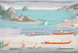 Fulvio Pennacchi, Aldeia com Pescadores, óleo sobre duratex