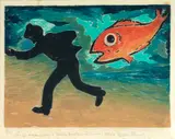 Oswaldo Goeldi, Figura com Peixe, 1971, xilogravura a cores