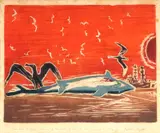 Oswaldo Goeldi, Monstros do Mar e Ar, 1972, xilogravura a cores