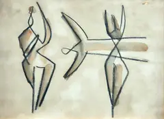 Dança II by Antônio Bandeira, aquarela e lápis carvão sobre papel, offered Jun 2023