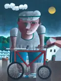 Inos Corradin, Moço com Bicicleta, óleo sobre tela