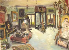 Atelier de Pablo Salinas by Francisco Cuoco, 1952, óleo sobre tela, offered Jun 2023