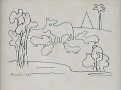 Tarsila do Amaral, Bichos Antropofágicos (Cartão Postal), 1930, nanquim sobre papel