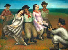 Grupo by Antonio Gomide, 1958, óleo sobre tela, offered Jun 2023