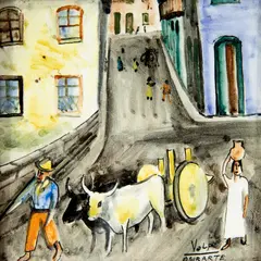 Sem Título by Alfredo Volpi, pintura em baixo esmalte sobre azulejo, offered Jun 2023