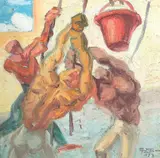 E. P. Sigaud, Trabalhadores, 1973, óleo sobre placa