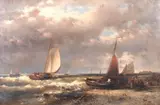 Abraham Hulk, Cena Costeira com Barcos, óleo sobre tela