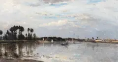 O Sena na Ilha de Saint-Denis by Stanislas Lépine, óleo sobre tela, offered Apr 2023