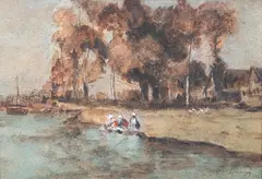 Karl Daubigny, Lavadeiras, aquarela sobre papel