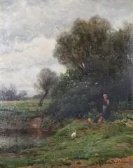 Paisagem by Julius Van De Sande, óleo sobre placa, offered Apr 2023